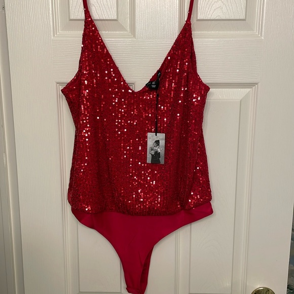 Sincerly Jules Tops - NWT Sincerely Jules red sequin v neck bodysuit in size large